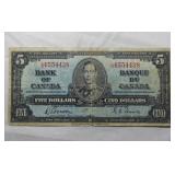 Canada $5 Banknote 1937 BC-23b Gordon Towers