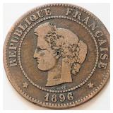 France 1896, 5 CENTIMES coin 25mm bronze