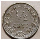 Netherlands 1884 Half Cent