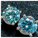 10K Gold 0.8g Blue Lab Diamond 1.34ct Earring