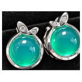 Silver 4.53g Green Agate Earring
