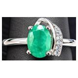 Silver 2.49g Emerald 1ct Ring