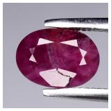1.30ct 7x5mm Oval Natural Purplish Red Ruby - Heat