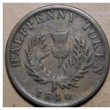 Canada NS-1E4 Victoria 1840 Half Penny Token Br875