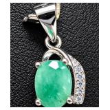 Silver 1.02g Emerald 1ct Pendant