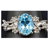 Silver 3.83g Blue Topaz 1.5ct Ring