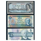 Lot of 3 UNC 1954 1972 & 1976 Canadian $5 Banknote