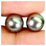 Pair 2pcs Natural Round Button 10mm 11.25 Ct Black
