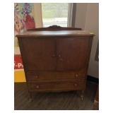 SOLID WOOD SEWING CABINET W/SUPPLIES