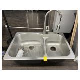 2 BASIN STAINLESS STEEL SINK W/FAUCET
