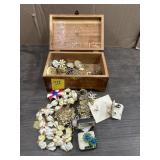 CEDAR JEWELRY BOX W/COSTUME JEWELRY