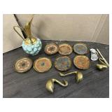 PITCHER, COASTERS & BRASS GEESE