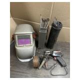 WELDERS HELMET, SAUDERING GUN & WELDING ROD
