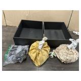 WARDS METAL BOX W/PORCELIN & CLOTH FIGURINES