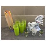 UNICORN STATUE, VASE & GLASSWARE