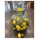 LARGE GLASS PUMPKIN WITH FAKE FRUIT