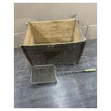 VINTAGE WOODEN CRATE W/POPCORN MAKER & STICK