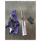 BASEBALL BATS, MIT & GEAR BAG