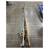 FISHING POLES, SOME W/REELS