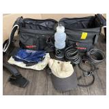 2 BICYCLE GEAR BAGS W/CABLE LOCKS & BIKING GEAR