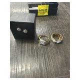 2 RINGS & 1 PAIR EARRINGS