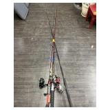 FISHING POLES, SOME W/REELS