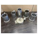 PEWTER BEER MUGS & HAMBURGER PRESS