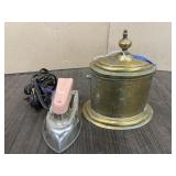 VINTAGE IRON & BRASS CANNISTER