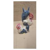 2 CARVED WOODEN CHICKENS