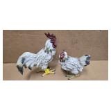 2 CARVED WOODEN CHICKENS