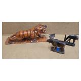 CARVED WOODEN TIGER, MOOSE & GAZELLE