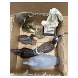 WOODEN DUCKS, BRASS FISH & SOAP STONE DECOR