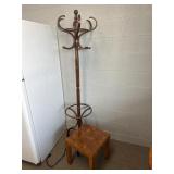 WOODEN COAT RACK & SOLID WOOD ENDTABLE