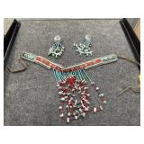 BEADED TURQUOISE CHOKER & EARRINGS