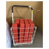 CART W/BROKEN WHEEL W/PLASTIC ORGANIZER TRAYS