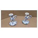 HAND PAINTED BLUE FLORAL CANDLESTICK HOLDERS