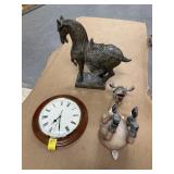 HORSE & DEER DECOR & QUARTZ WALL CLOCK