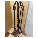 WROUGHT IRON FIREPLACE TOOLS W/STAND
