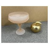 DECORATIVE METAL APPLE & PINK CANDY DISH