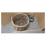 WOVEN BASKET & VINTAGE LUBRICANT CAN