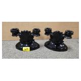 2 ONYX GLASS CANDLE HOLDERS
