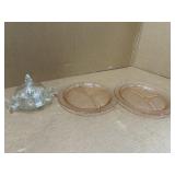 PINK DEPRESSION CLASS, SERVING TRAYS & BUTTER DISH