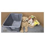 STUFFED ANIMALS & WOVEN BASKET