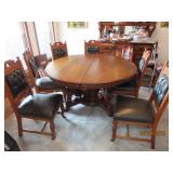 Super Antique 60" Round Table & 6 Chairs CLAW
