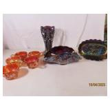 8pc Collection CARNIVAL GLASS vintage Colored