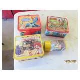 (3) vintage Tin Metal Lunchboxes & 1 thermos