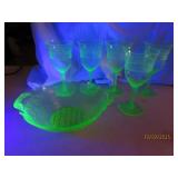 (5pcs) Green Uranium Antique Glass