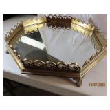 Brass & Mirror Footed DresserTop Tray 16"