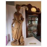 vintage 45" Wooden Carved Lady w/ Dog INTRICATE