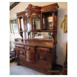 Fantastic 60" Antique Carved Oak Sideboard Hutch